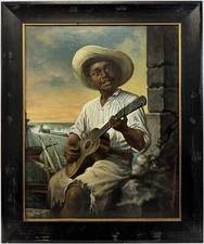 Rare 1886 Ferdinand Piereck Portrait Guitar Player in Recife, Pernambuco, Brazil