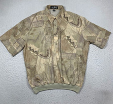 Vintage Alan Stuart Shirt Mens Large Green Abstract Banded Polo Short Sleeve