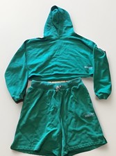 Savage X Fenty women  s cropped relaxed long sleeve hoodie short set large green