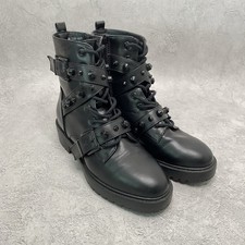 Primark Women’s UK 5 / EU 38 Black Studded Biker Ankle Boots Buckle Lace Up