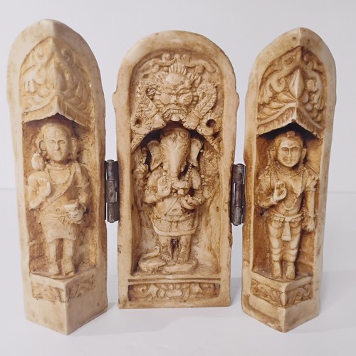 Vtg Stone Trifold Prayer Hindu God Ganesh The God Of Wisdom Triptych Meditation - Picture 1 of 15