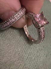 925 Sterling Silver Pink Princess Engagement Wedding Ring Set