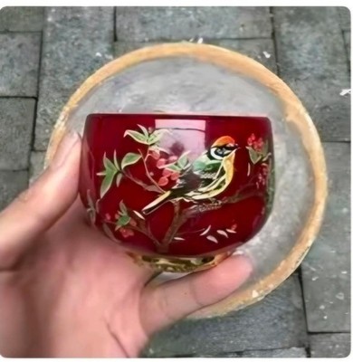 871 handcrafted red glazed magpie tea cup