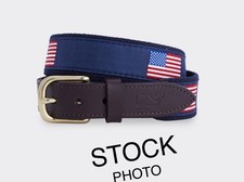 Boys Vineyard Vines Navy Canvas Belt With American Flags. Size 26.