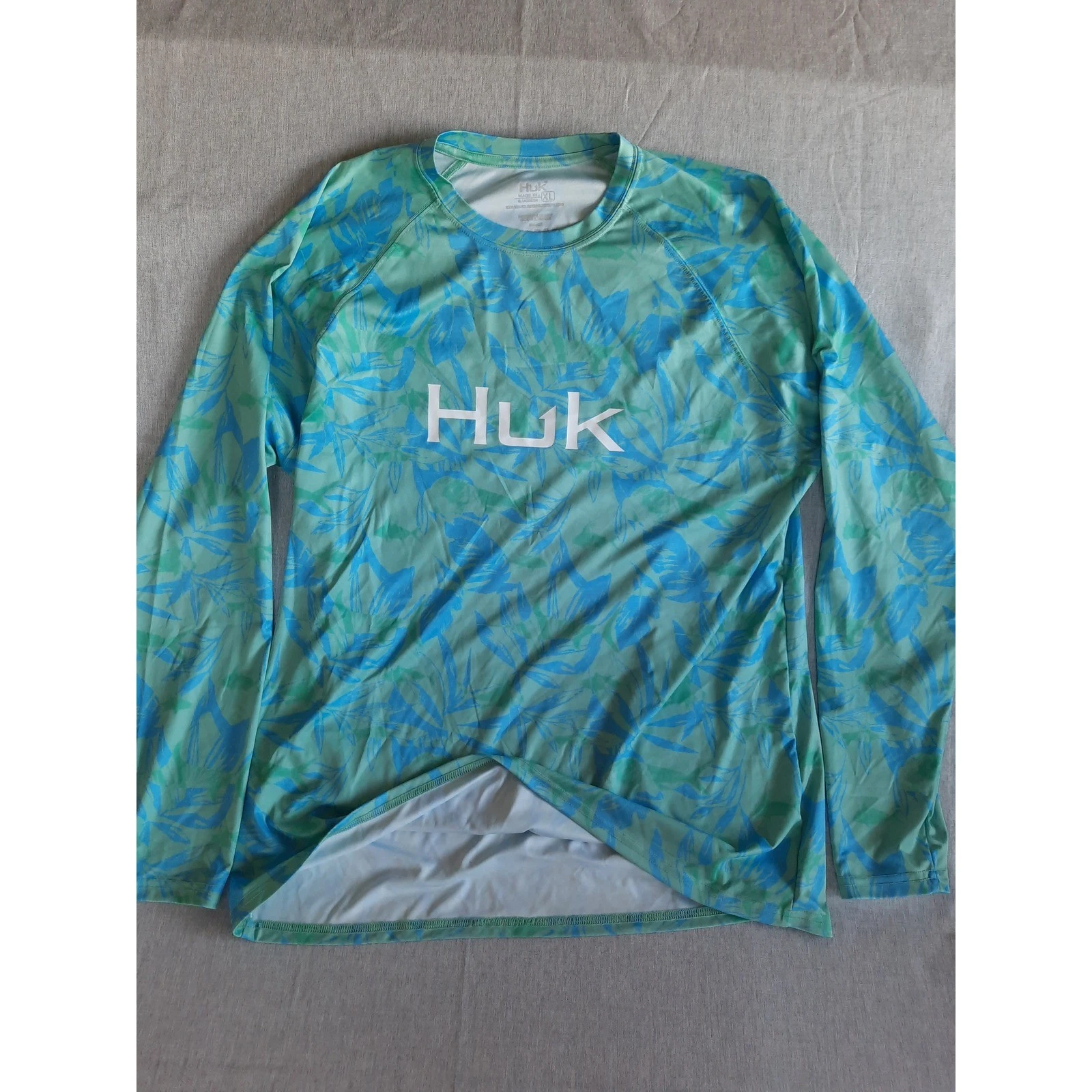 Huk Men's Long Sleeve Sun Protection Shirt Tropical All Over Print XL Polyester