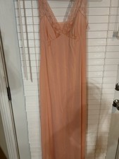 Vintage Vanity Fair Nylon With Lace Peach Nightgown Size 32 Made In USA