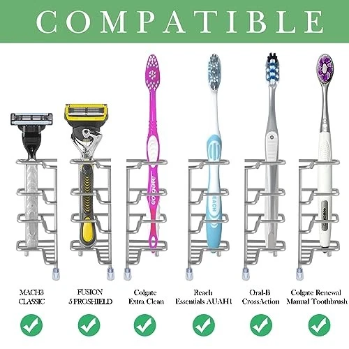 Linkidea Wall Mount Toothbrush Holder for Bathroom, Shower, Stainless Steel - Image 2 of 4