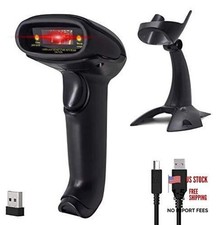 USB Wireless Barcode Scanner with Stand - 1D Laser Barcode Scanner