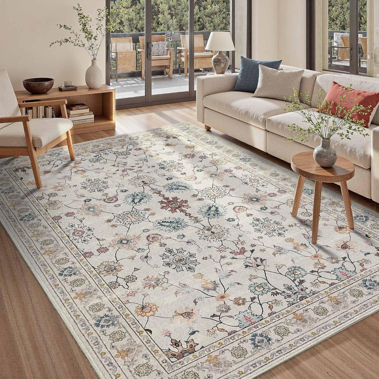 5X7 Area Rugs for Bedroom & Living Room - Washable Floral Boho Vintage Rug,Soft