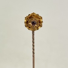 Antique 15ct Yellow Gold Ruby Set Stick Pin 5cm 1g