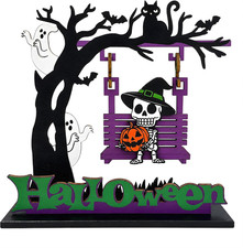 Halloween Decorations - Skeleton Ghost Wooden Centerpiece Table Decor