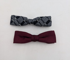 Vintage Bowtie Set Of 2 Clip On Skinny Bowties Gray Maroon Beau Clip