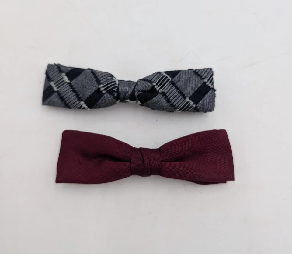 Vintage Bowtie Set Of 2 Clip On Skinny Bowties Gray Maroon Beau Clip - Image 1 of 4