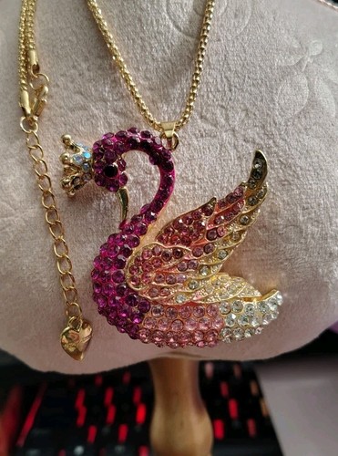 Betsy Johnson Pink Crystal Swan
