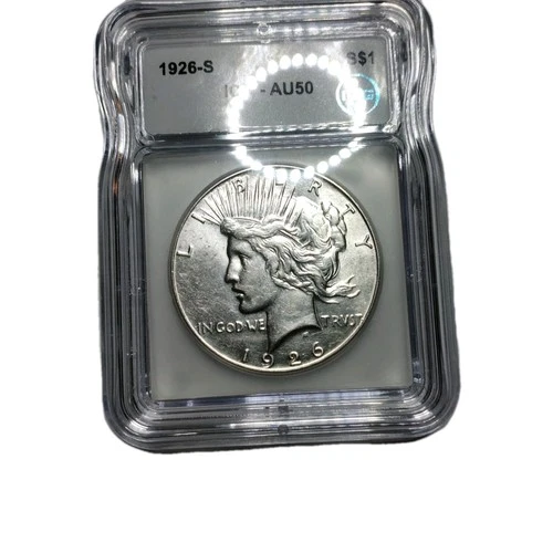 1926 S PEACE DOLLAR ICG AU 50 , FREE SHIPPING ABOUT UNC.