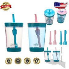 Bright Kids Tumbler 14oz 2-Pack Leak Proof Straw BPA-Free Easy Clean Dishwasher