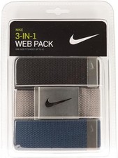 Nike 3-In-1 Men's Golf Web Belt, One Size - Blue/Charcoal/Grey