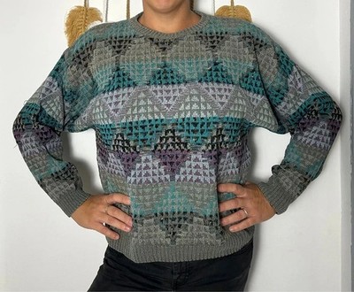 Vintage Pronto Uomo Pullover Firenze Made in Italy 90er Muster Gr. M (h115)