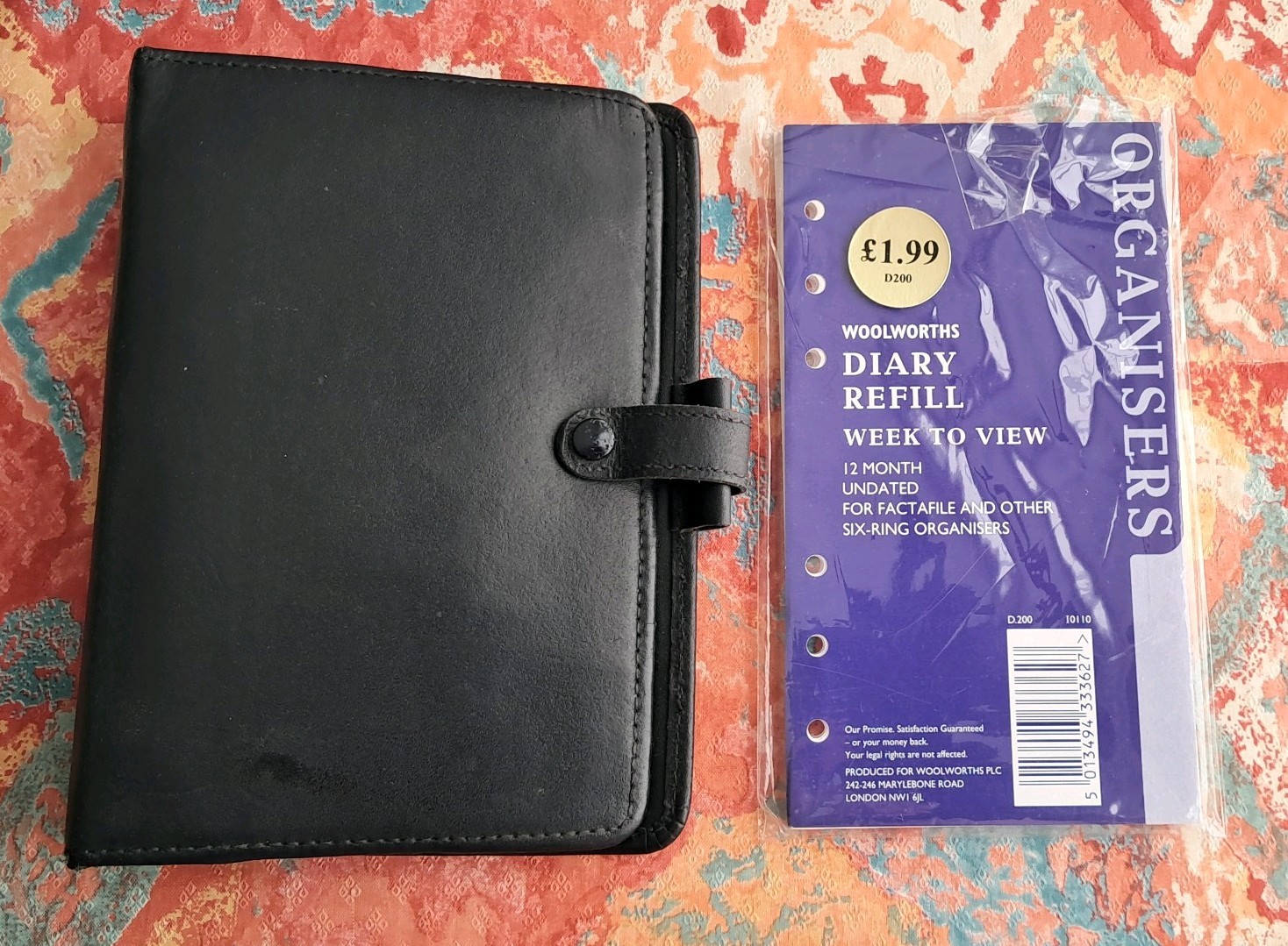 Vintage Rare Filofax Kingston Personal Size Black Leather Organiser.