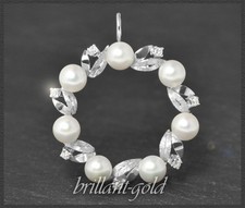 Perle, 0,21ct Diamanten & Weißgold Anhänger, aus 585 Gold, Vintage um 1950