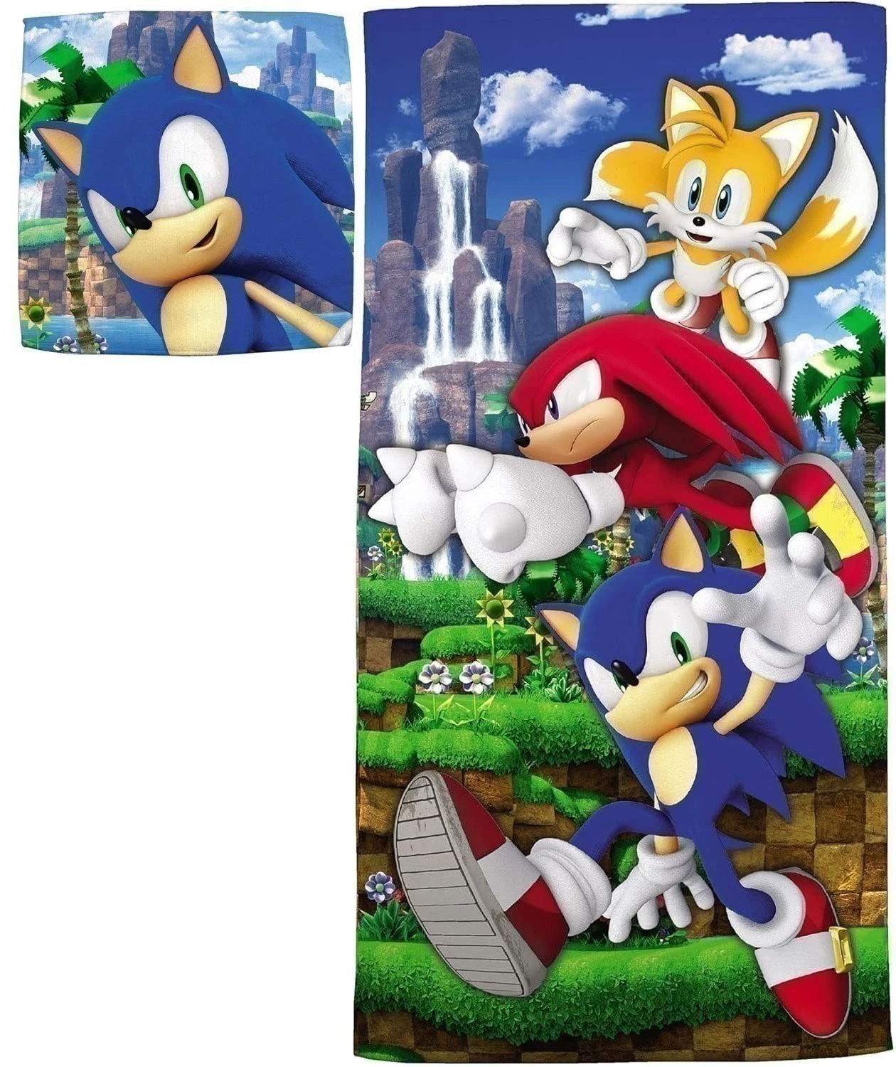 Franco Sonic The Hedgehog Kids Cotton Bath & Beach Towel with Wash Cloth, 2...