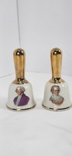 Vintage George Martha Washington Bell Salt Pepper Shakers Gold Handle Set