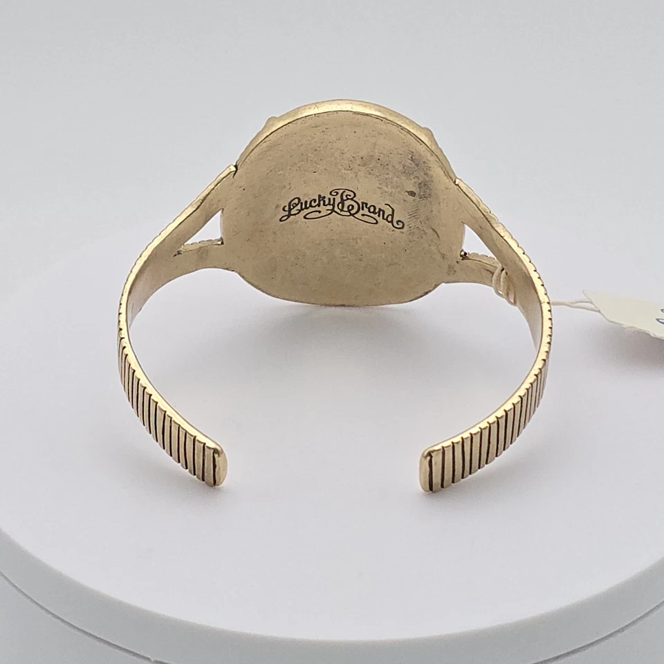 ¡Nuevo! Brazalete Brazalete LUCKY BRAND Verde Oliva Piedra Facetada Martillado Tono Dorado Ajustable Foto 3 de 4