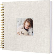 8x8 Inch Scrapbook Photo Album  40 Pages  Linen Cover  Beige  Memory Book