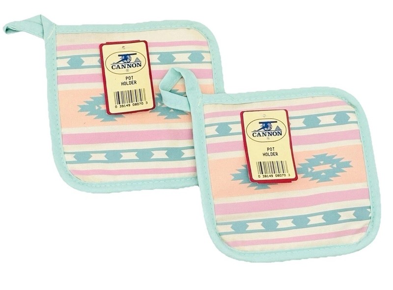 VTG Cannon Pot Holders 2 Southwestern Aztec Print Pink Blue NWT