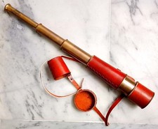 Vintage Brass Spyglass Telescope with Leather Case Nautical Pirate Monocular Gif