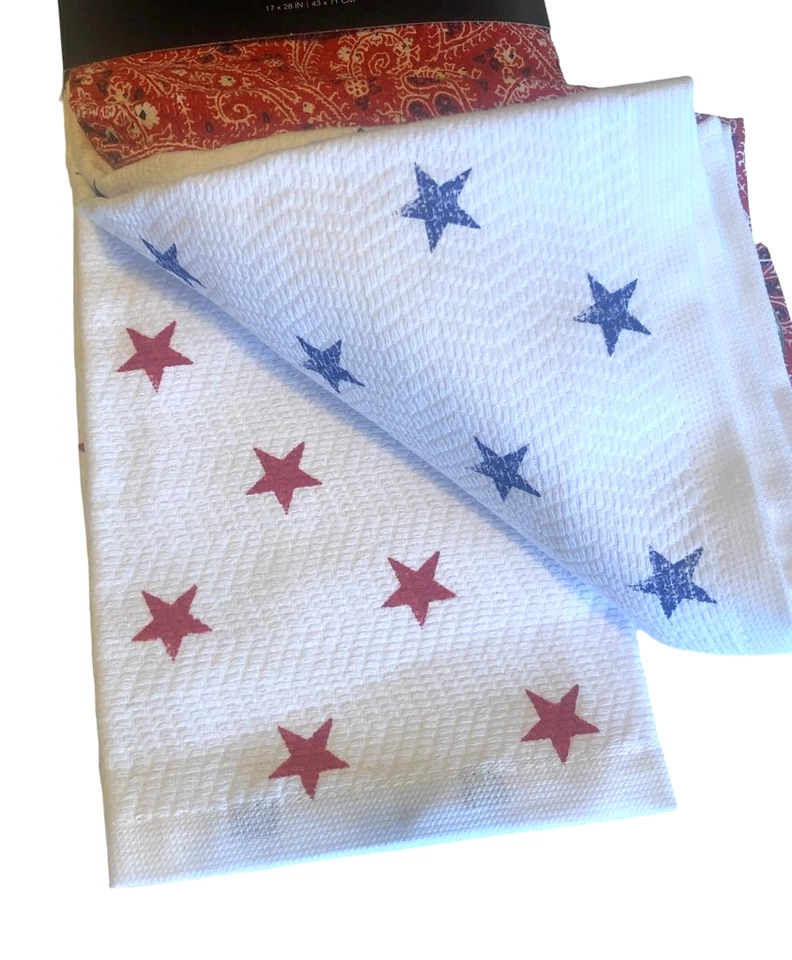 Juego de 3 toallas de cocina Ralph Lauren rojo cachemira bandana estrellas 100 % algodón Foto 3 de 4
