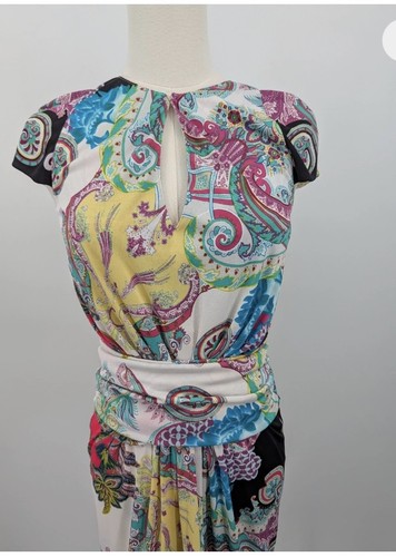 Y2K luxury design  Etro Dress Paisley Floral Print Key Hole Neck 40/US Small