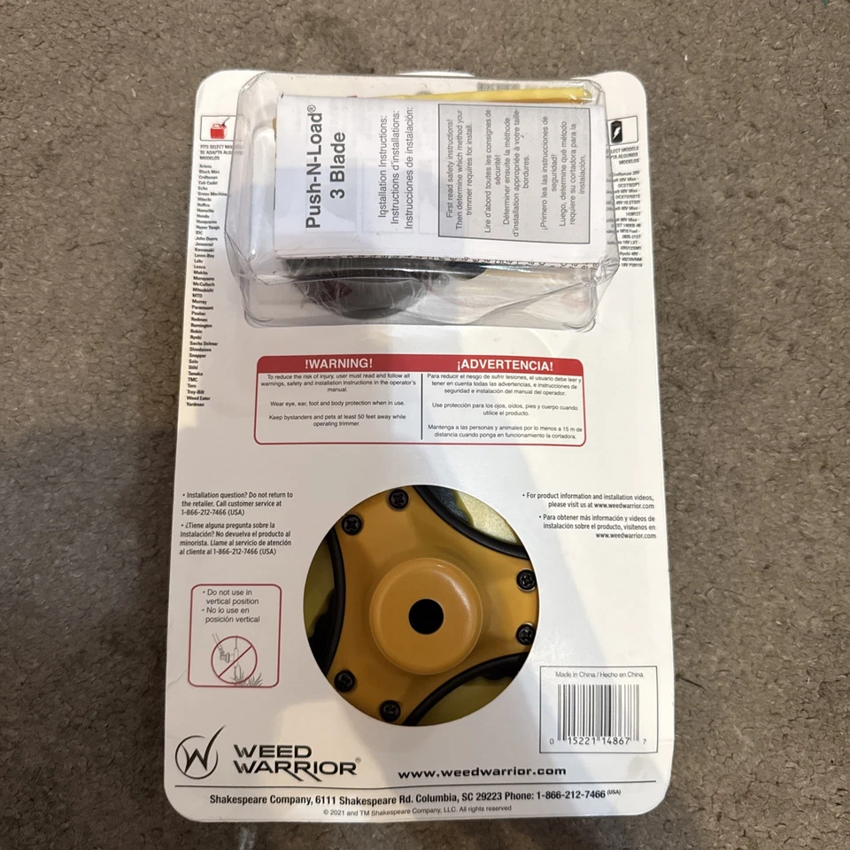 WEED WARRIOR Push-N-Load 3 Blade Trimmer Head Universal Fit with 3 extra blades - Image 2 of 2