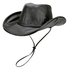 Unisex Leather Fedora Hat Panama Hat Western Cowboy Cowgirl Hat with Black