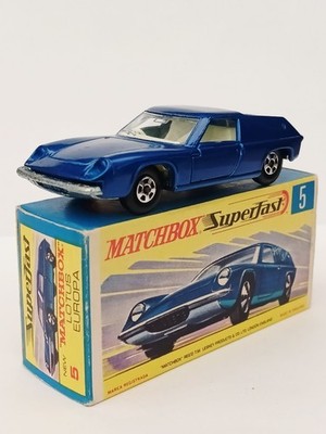 Matchbox Superfast No5 1969 Lotus Europa blau. NEUWERTIG IN NEUWERTIGER KNACKIGER BOX.