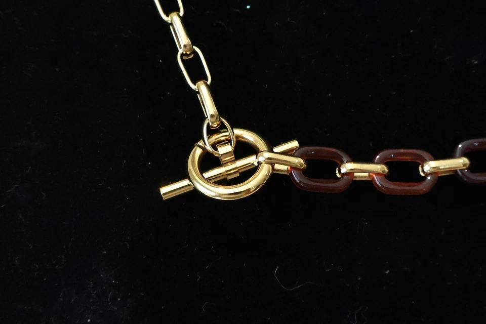 Michael Kors Imitación Tortuga Concha Collar Medallón Tono Dorado Palanca 20" N22 Foto 4 de 4