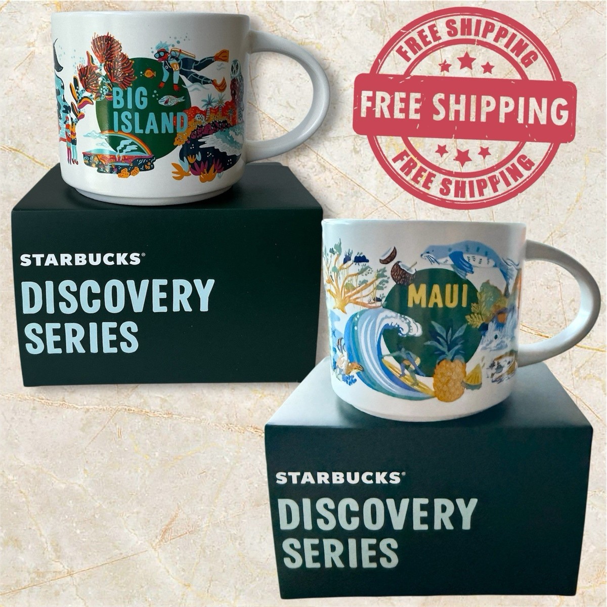 NEW-Starbucks HAWAII DISCOVERY SERIES SET:MAUI & BIG ISLAND 14oz