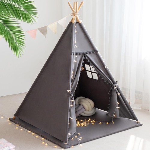 Teepee Tent for Kids with Mat, Star Lights, Carry Case, Cotton Canvas Playhou...