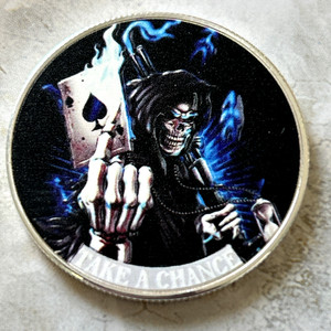 Royal Flush "All In" Grim Reaper Take A Chance (Flat 2D) Poker Gift Coin Token