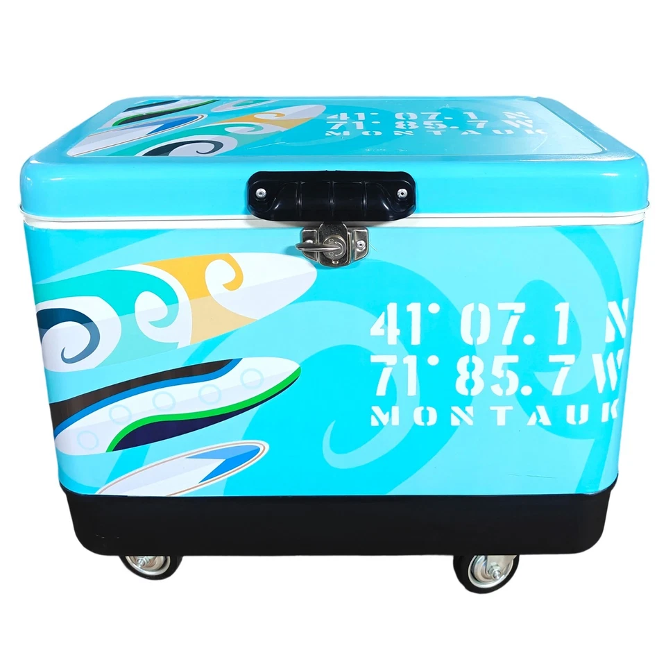 Cubo de hielo de metal Personality azul 54Qt con mango retráctil y ruedas Foto 3 de 4