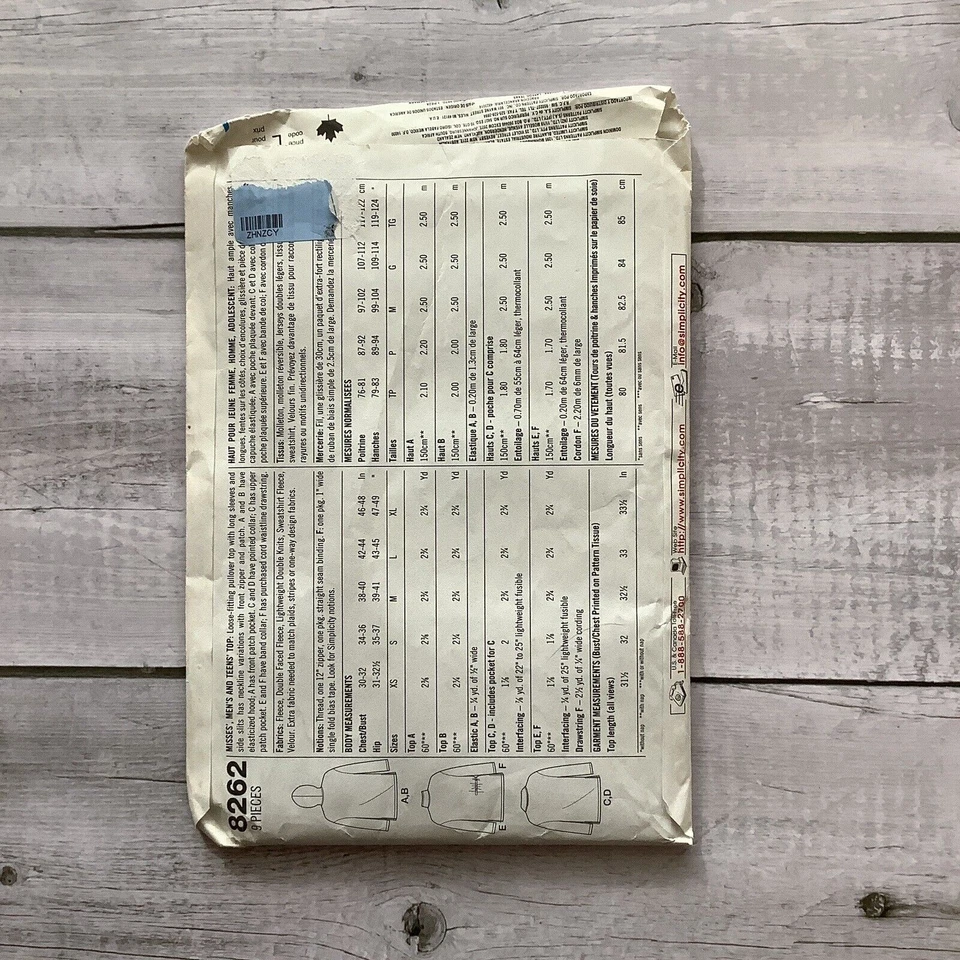 Simplicity 8262 Sewing Pattern 1/4 Zip Pullover Jacket Unisex Adult XS-M UNCUT - Image 2 of 4