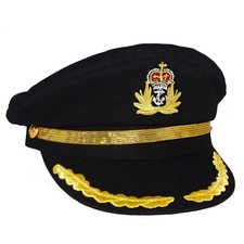 Black Admiral Captain Yacht Hat, Gold Embroidery Anchor Skippers Cap for Crui...