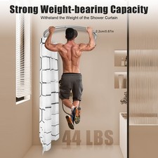 Stainless Steel U Shaped Shower Curtain Rod Adjustable w/ 2.4m*1.8m Curtain