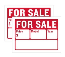 Large 12" x 16" For Sale Sign for Cars and Auto Sales 2-Pack   2-Line Design