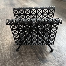 Vintage Mail  Letter Napkin Holder Caddy Mid Century Metal Mesh Black