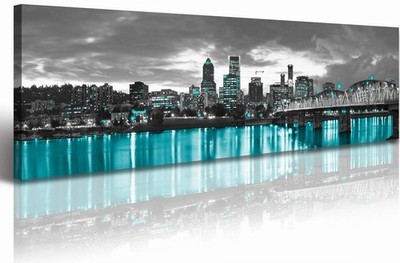 JiazuGo Portland Oregon Skyline Canvas Wall Art Framed Panoramic Cityscape