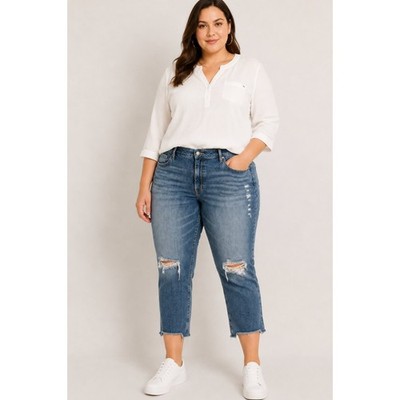 NWT 22W Maurice Dark Wash Distressed Cropped Skinny Jeans Casual Modest Normcore