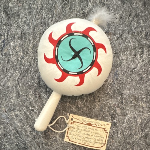 Hopi Handmade Native American Rattle, Painted Sun Design w/ Tag