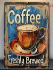 2D Flat, 1pc Vintage Coffee Fresh Brewed Tin Metal Signs 8x12 Wall Sign - Rustic