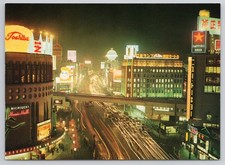 Vintage Japan Postcard Tokyo Ginza Night Life Toshiba Signs JTB Unposted